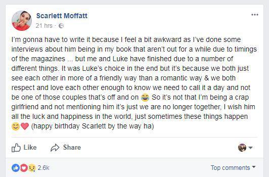 Scarlett Moffatt's Facebook Post