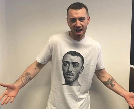 Sam Smith wearing Sam Smith shirt