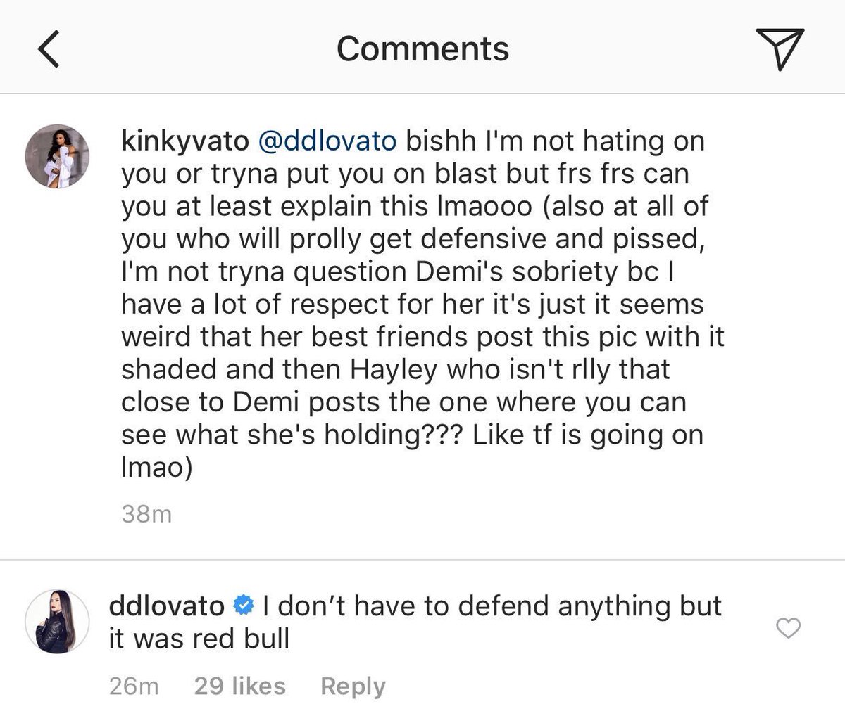 Demi Lovato Instagram Comment