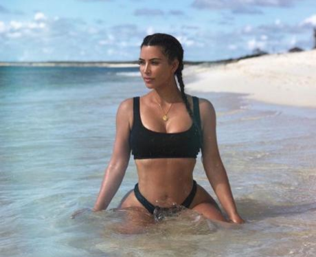 Kim Kardashian In Sea On Holiday
