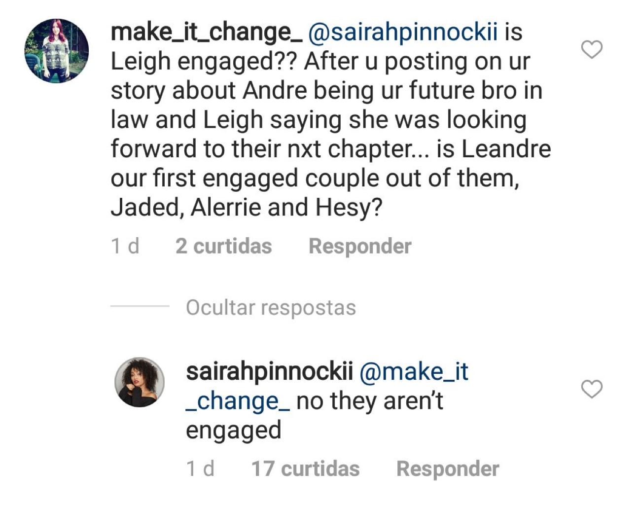 Sairah Pinnock's Instagram Comments